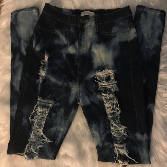 Super high waist distressed ripped skinny jeans. - Picture 3 of 4